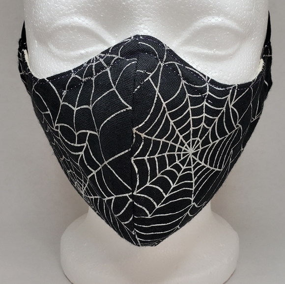 NEW Hand-made Adult Lined Cotton Face Mask Print HALLOWEEN SPIDER WEB - Picture 2 of 4